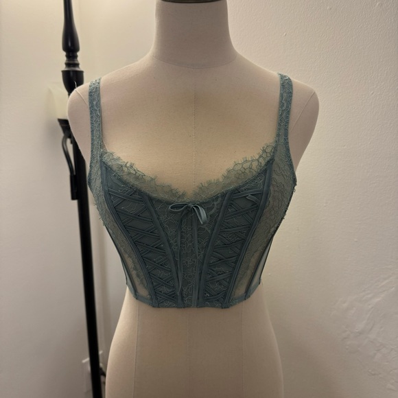 VICTORIA’S SECRET XS Dream Angels Blue Green Corset Top Boned Lace Bra Top - Picture 7 of 9